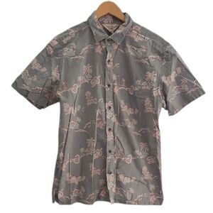Cooke Street Honolulu Cotton Aloha Shirt Men’s Large Grey Pink Resort Tropical